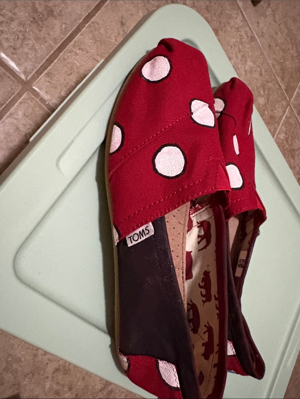 Toms Red Canvas Slip-Ons with White Polka Dots